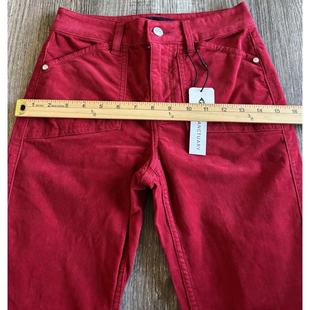 Sanctuary High Waist Velveteen Bootcut Pants Cherry Lacquer Women’s 24 FLAWED - Picture 12 of 16